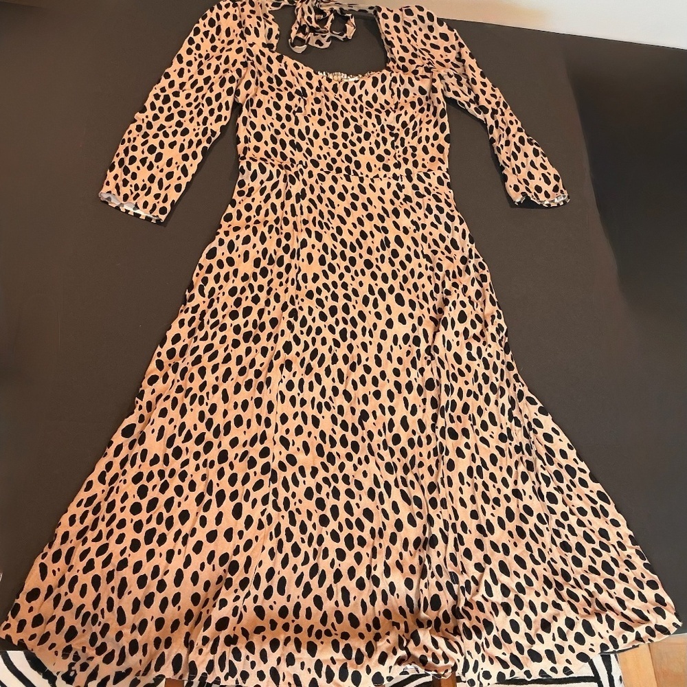 Reformation Leopard Print Square Neck Midi Dress Size 12 NWT